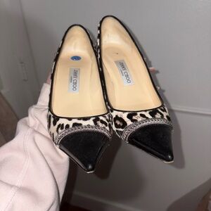 Jimmy Choo Black and Leopard Print Heels